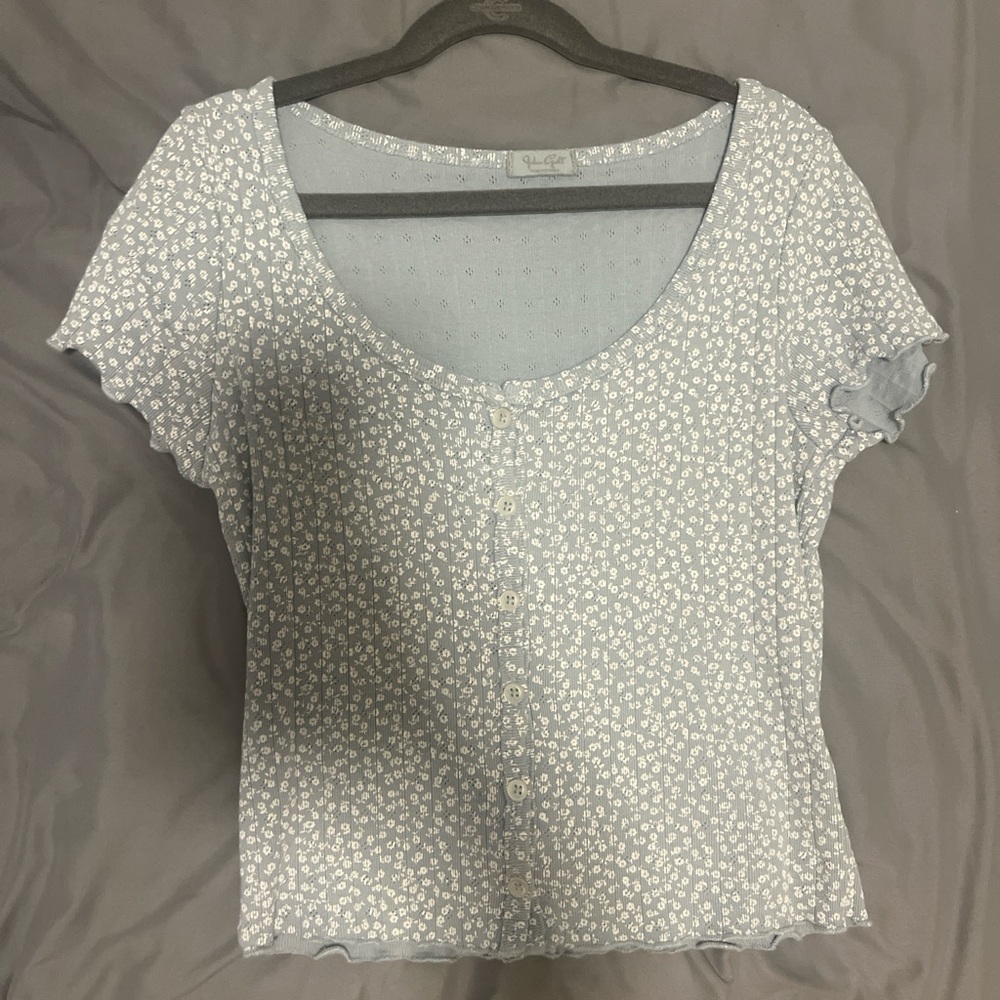 Brandy Melville Light Blue Floral Blouse